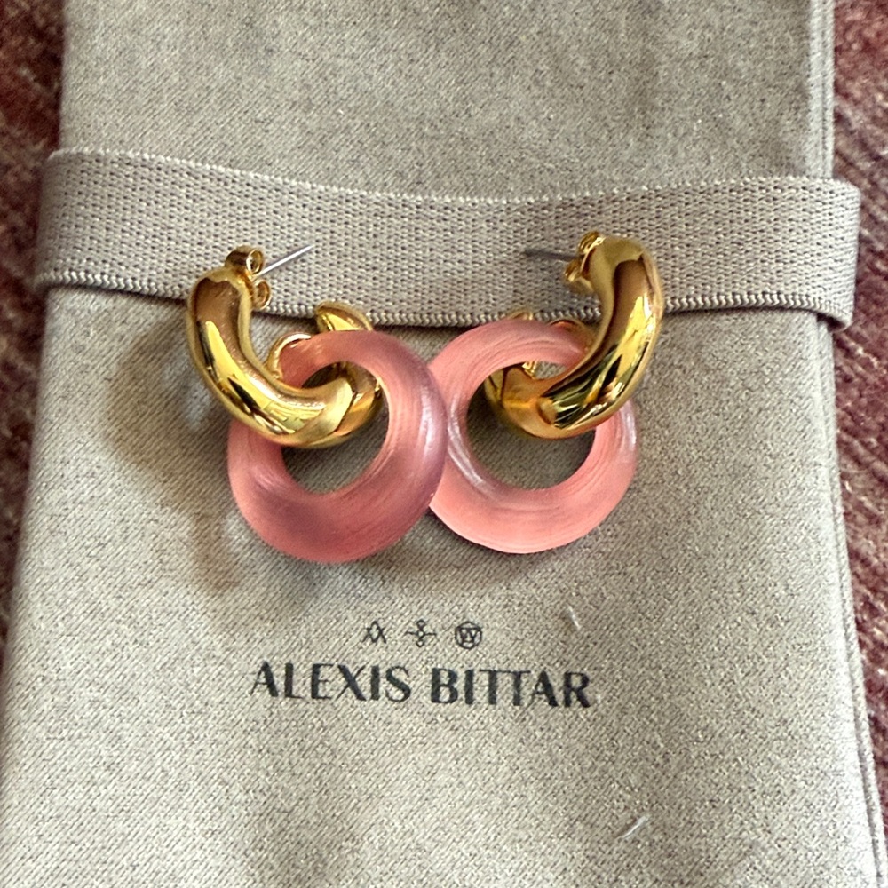 Alexis Bittar Pink lucite door knocker Hoop Earrings - sold out!